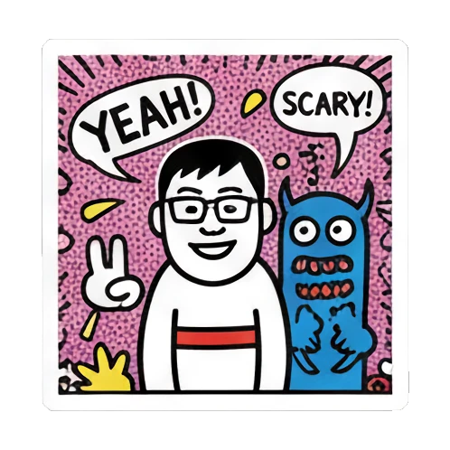 boy with monster and SCARY text Keith Haring Style Doodle Boy sticker for expressive chats and social replies.
