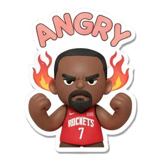 Basketball player looking furious with flames saying ANGRY. Basketball Star Daily Life sticker for expressive chats and social replies.