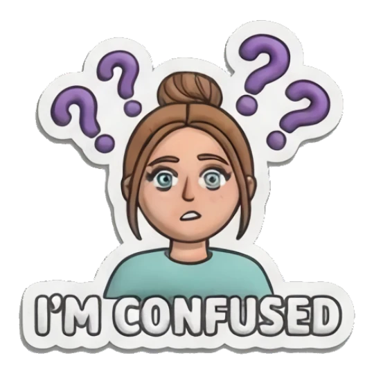 Girl looking confused with question marks Puffy Girl Daily Life sticker for expressive chats and social replies.