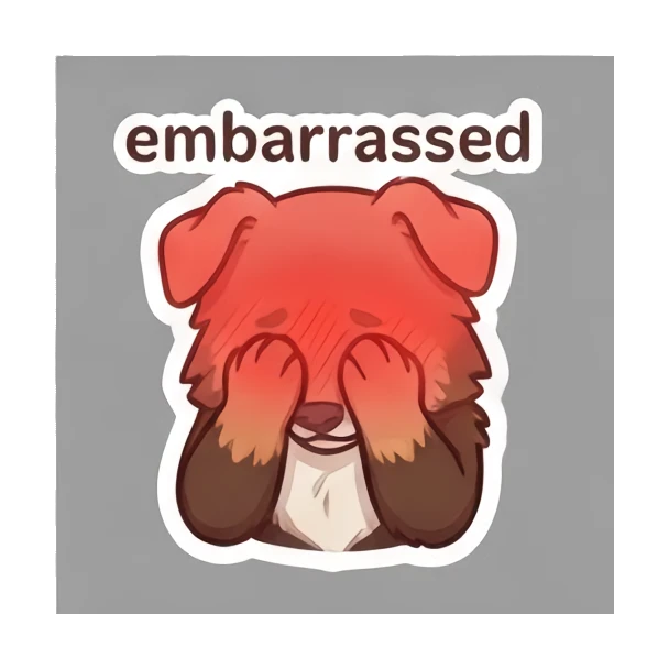 Aussie dog feeling embarrassed and covering its face. Cheerful Aussie Buddy sticker for expressive chats and social replies.