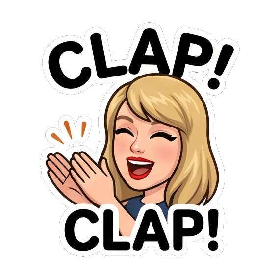 Blonde girl clapping hands with text Clap Blonde Pop Icon Expressions sticker for expressive chats and social replies.