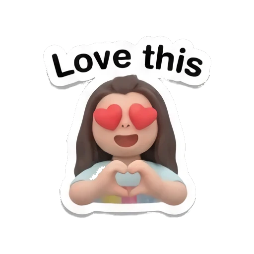 Loving girl making a heart shape with hands with text Love this Little Girl Daily Vibes sticker for expressive chats and social replies.