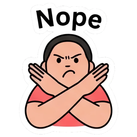 Boy crossing arms to show a firm refusal or nope. Daily Mood Doodle Boy sticker for expressive chats and social replies.