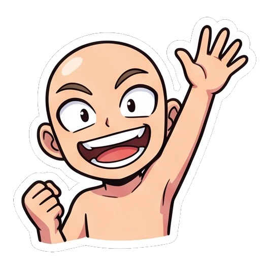 Bald boy waving hand happily Baldy Boy Daily Life sticker for expressive chats and social replies.