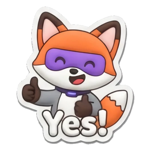 Cheerful fox giving a thumbs up saying Yes. Hero Fox Puff sticker for expressive chats and social replies.