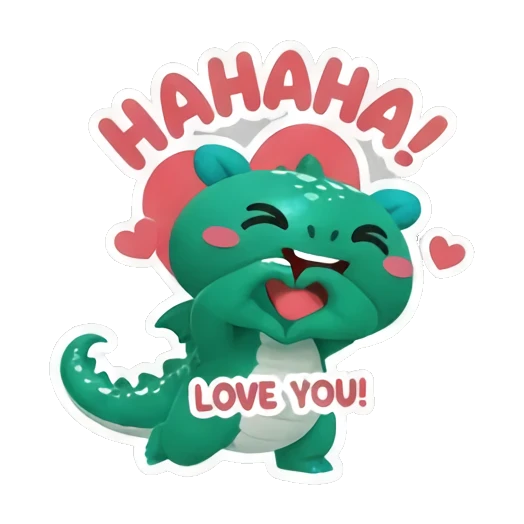 Green dinosaur making a heart shape with LOVE YOU text Little Green Dino Adventures sticker for expressive chats and social replies.