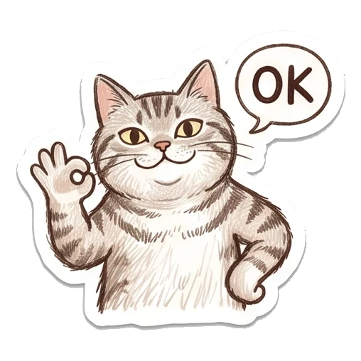Cat saying OK with hand gesture Cozy Tabby Doodle Life sticker for expressive chats and social replies.
