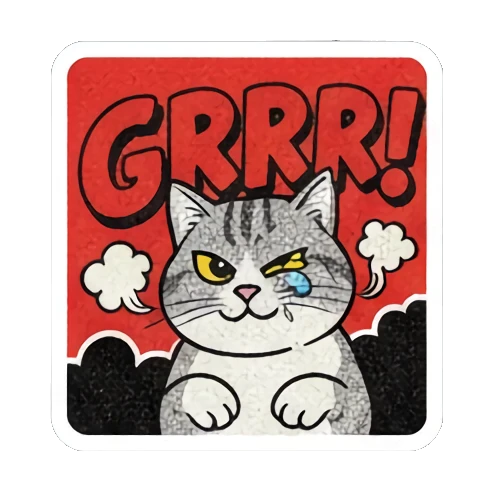 Angry cat, "GRRR!" Retro Cat Reactions sticker for expressive chats and social replies.