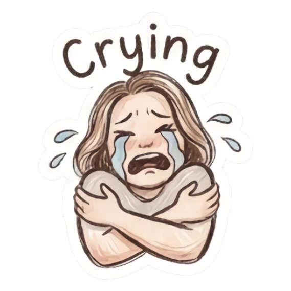 Girl crying with arms crossed, text Crying Charming Doodle Girl Expressions sticker for expressive chats and social replies.