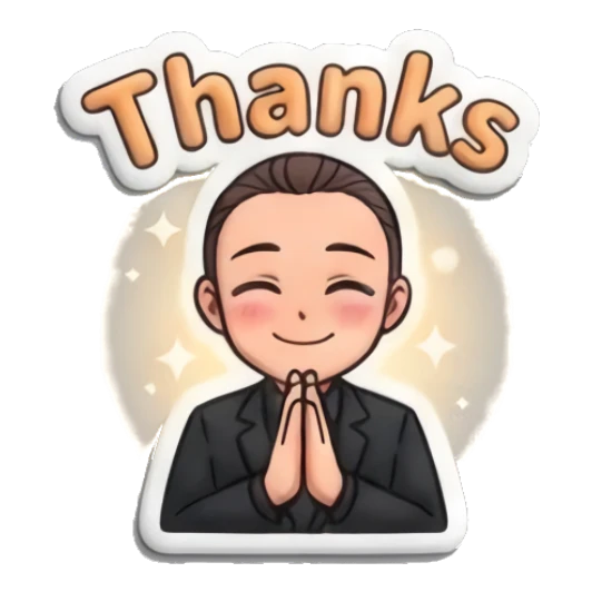 Man with hands in prayer pose saying 'Thanks' Professional Suit Guy sticker for expressive chats and social replies.