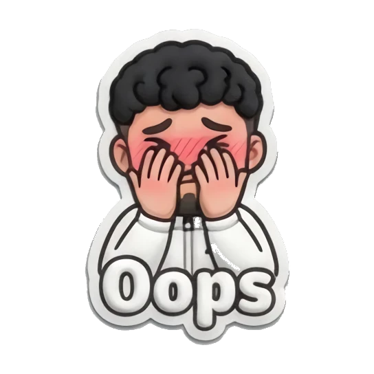 Man covering face in embarrassment with 'Oops' text Curly Hair Guy Daily Vibes sticker for expressive chats and social replies.
