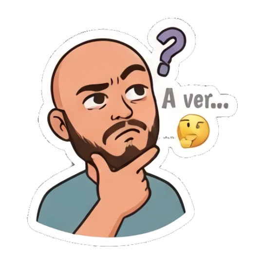 Bald man thinking with hand on chin, text A ver Bald Guy Daily Vibes sticker for expressive chats and social replies.