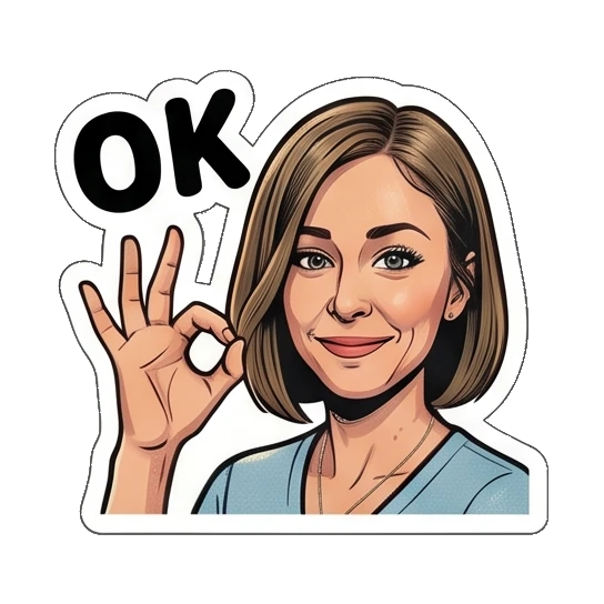 Woman making OK hand gesture with 'OK' text Everyday Office Lady sticker for expressive chats and social replies.