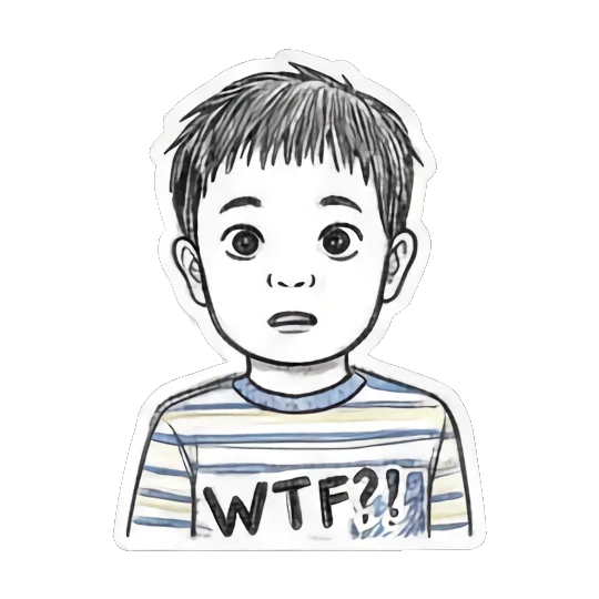Boy rejecting NOPE WTF Doodle Boy's Moods sticker for expressive chats and social replies.