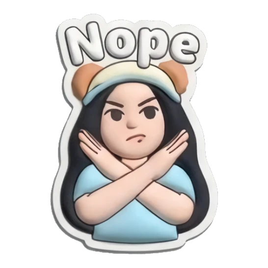 Girl crossing arms saying Nope Puffy Girl Moods sticker for expressive chats and social replies.