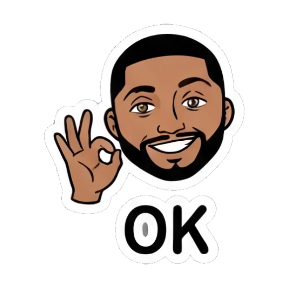 Bearded man making an OK hand gesture with a confident smile. Cool Guy Daily Vibes sticker for expressive chats and social replies.