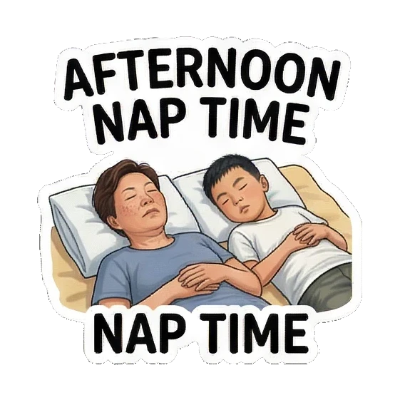 妈妈和儿子午睡 Mom & Son's Summer Fun sticker for expressive chats and social replies.