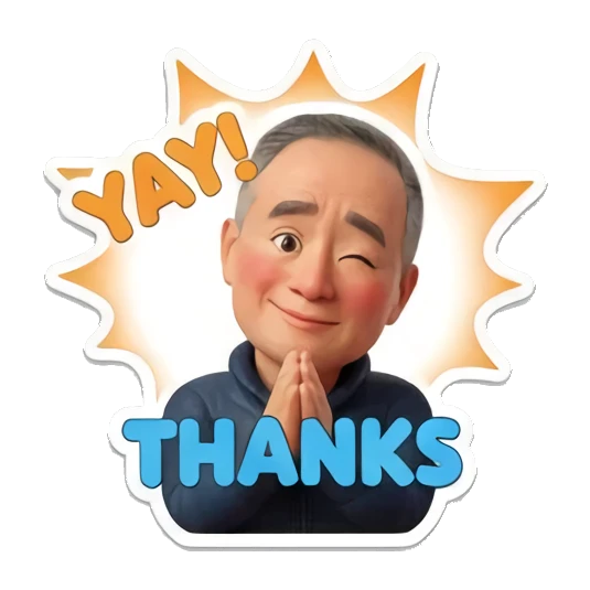Man winking with hands together saying 'THANKS' Cheerful Middle-Aged Gentleman sticker for expressive chats and social replies.