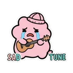 难过地弹着木吉他 Pinky Music Jam sticker for expressive chats and social replies.