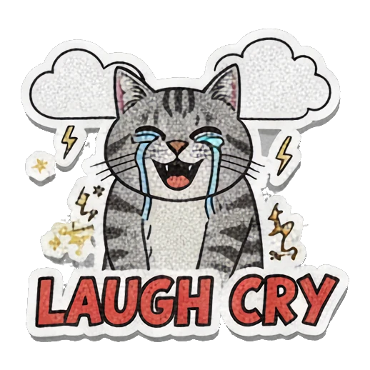 cat laughing and crying simultaneously Retro Grumpy Cat Vibes sticker for expressive chats and social replies.