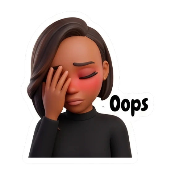 Woman facepalming in embarrassment, text says Oops. Modern Chic Expressions sticker for expressive chats and social replies.