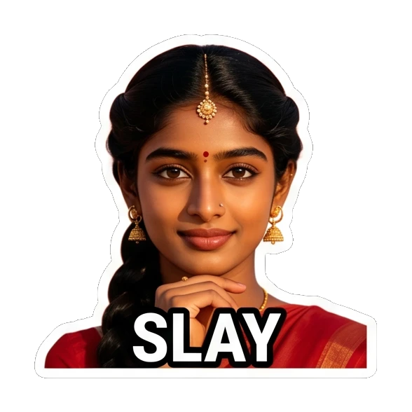 Confident Indian girl posing with a slay expression Indian Girl Expressions sticker for expressive chats and social replies.