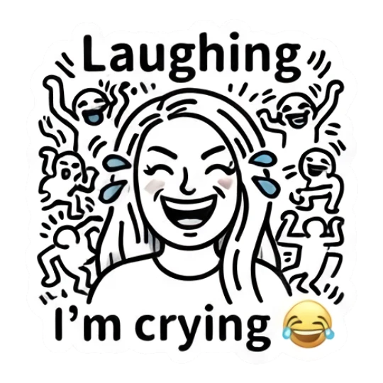 Girl laughing with tears, text Laughing I'm crying Keith Haring Style Girl Expressions sticker for expressive chats and social replies.