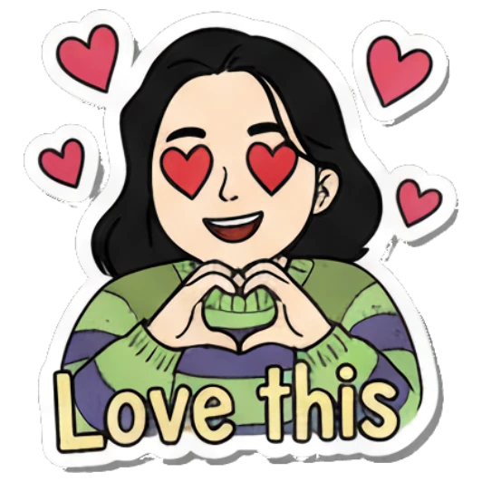 Girl making heart shape with eyes as hearts and Love this text Daily Life of a Girl sticker for expressive chats and social replies.