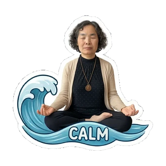 Mother meditating calmly Cheerful Grandma Daily Life sticker for expressive chats and social replies.