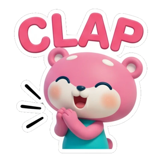 Pink bear clapping hands with text CLAP Pinky Bear Daily Vibes sticker for expressive chats and social replies.