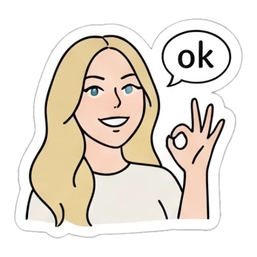 Blonde girl making an OK gesture with text OK Blonde Girl Daily Vibes sticker for expressive chats and social replies.