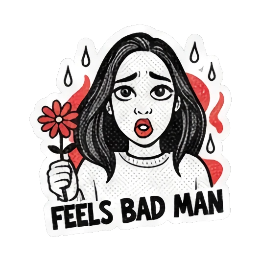 沮丧感到不适FEELS BAD MAN Gritty Girl Moods sticker for expressive chats and social replies.