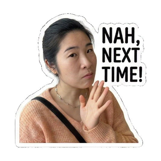 Polite refusal gesture Joyful Lunar New Year Moments sticker for expressive chats and social replies.