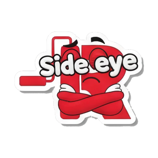 Letter R giving side eye with crossed arms and text Side eye Red Letter R Adventures sticker for expressive chats and social replies.
