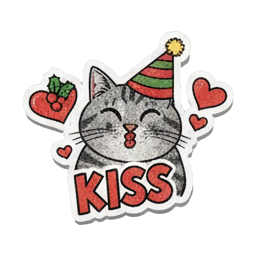 cat blowing a kiss with hearts Retro Grumpy Cat Vibes sticker for expressive chats and social replies.