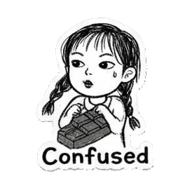 女孩困惑地看着巧克力 Little Girl Daily Moods sticker for expressive chats and social replies.