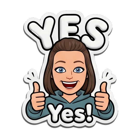 Young woman giving two thumbs up with YES text. Playful Girl Daily Expressions sticker for expressive chats and social replies.