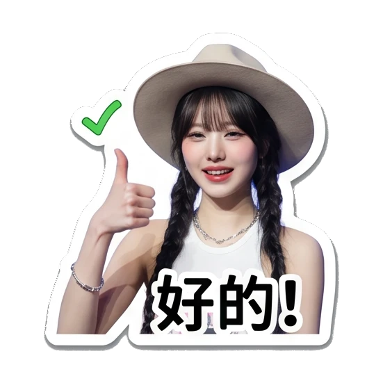 女孩竖起大拇指点赞，文字：好的！ Chic Girl Daily Vibes sticker for expressive chats and social replies.
