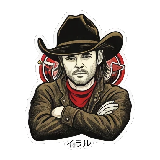 Determined cowboy with crossed arms Vintage Cowboy Reactions sticker for expressive chats and social replies.
