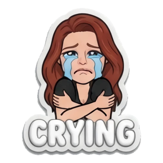 Red-haired girl crying with arms crossed, text CRYING Red-Haired Girl Daily Moods sticker for expressive chats and social replies.