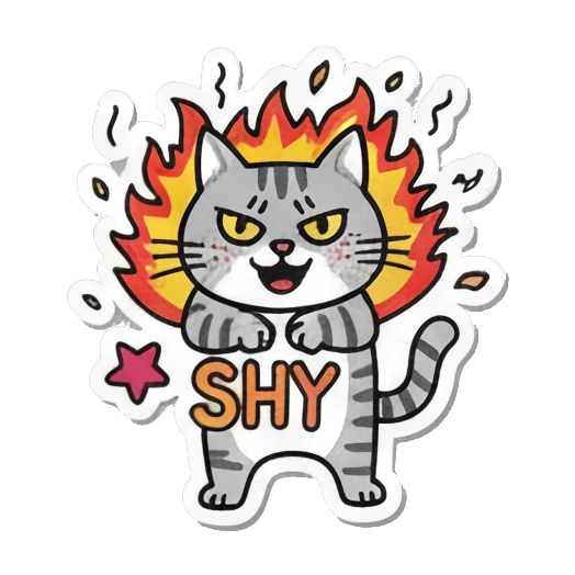shy cat surrounded by fire Playful Tabby Cat Daily sticker for expressive chats and social replies.