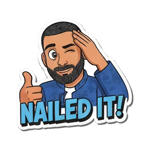 Nailed it! 竖起大拇指，表示成功 Bearded Guy's Cartoon Vibes sticker for expressive chats and social replies.