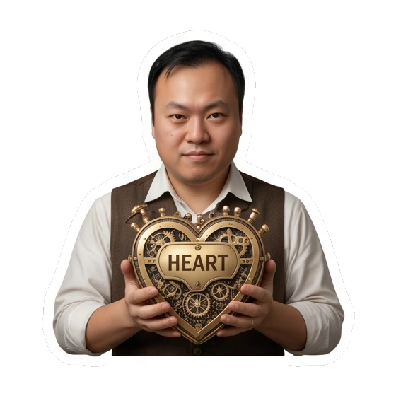 holding mechanical heart Steampunk Gentleman Adventures sticker for expressive chats and social replies.