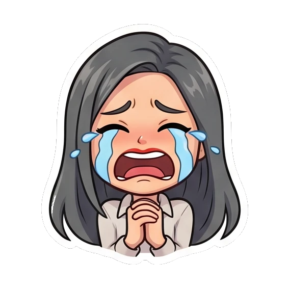 Office lady crying bitterly with hands clasped Office Lady Daily Life sticker for expressive chats and social replies.