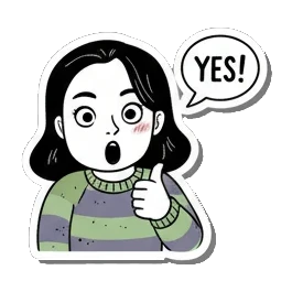 少女兴奋地回应YES Girl's Daily Moods sticker for expressive chats and social replies.