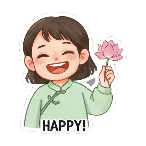 拿着荷花的开心少女 Zen Girl Daily Life sticker for expressive chats and social replies.