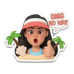 Girl shocked wearing visor, text OMG NO WAY Summer Beach Girl Vibes sticker for expressive chats and social replies.