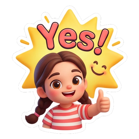 Girl giving thumbs up with yes text Cute Braided Girl Daily sticker for expressive chats and social replies.