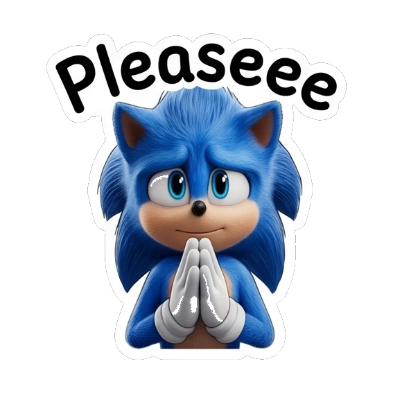 Sonic pleading with hands together with Pleaseee text Sonic Expressive Vibes sticker for expressive chats and social replies.