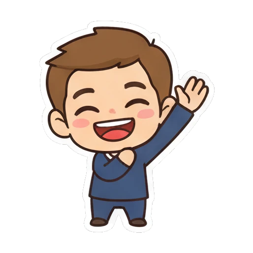 Chibi boy waving hand happily Cheerful Chibi Boy Daily sticker for expressive chats and social replies.